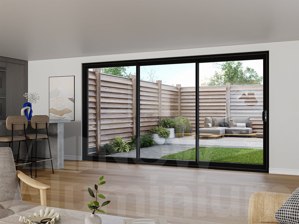 3 Panel Black Sliding Door