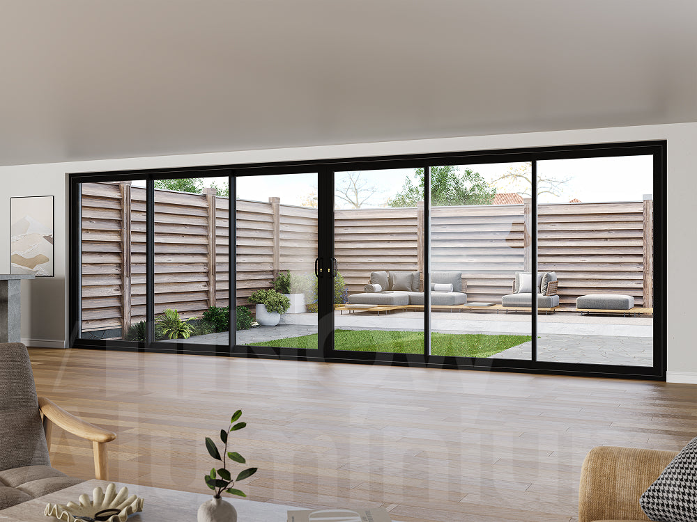 6 Panel Black Sliding Door