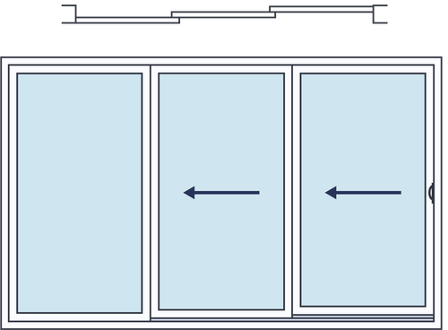 3 Panels (1 Fixed + 2 Sliding)